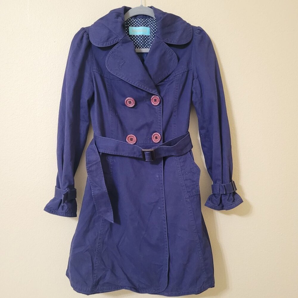 Fiorucci Womens Purple Trench‎ Coat With Belt Y2K Causal Career